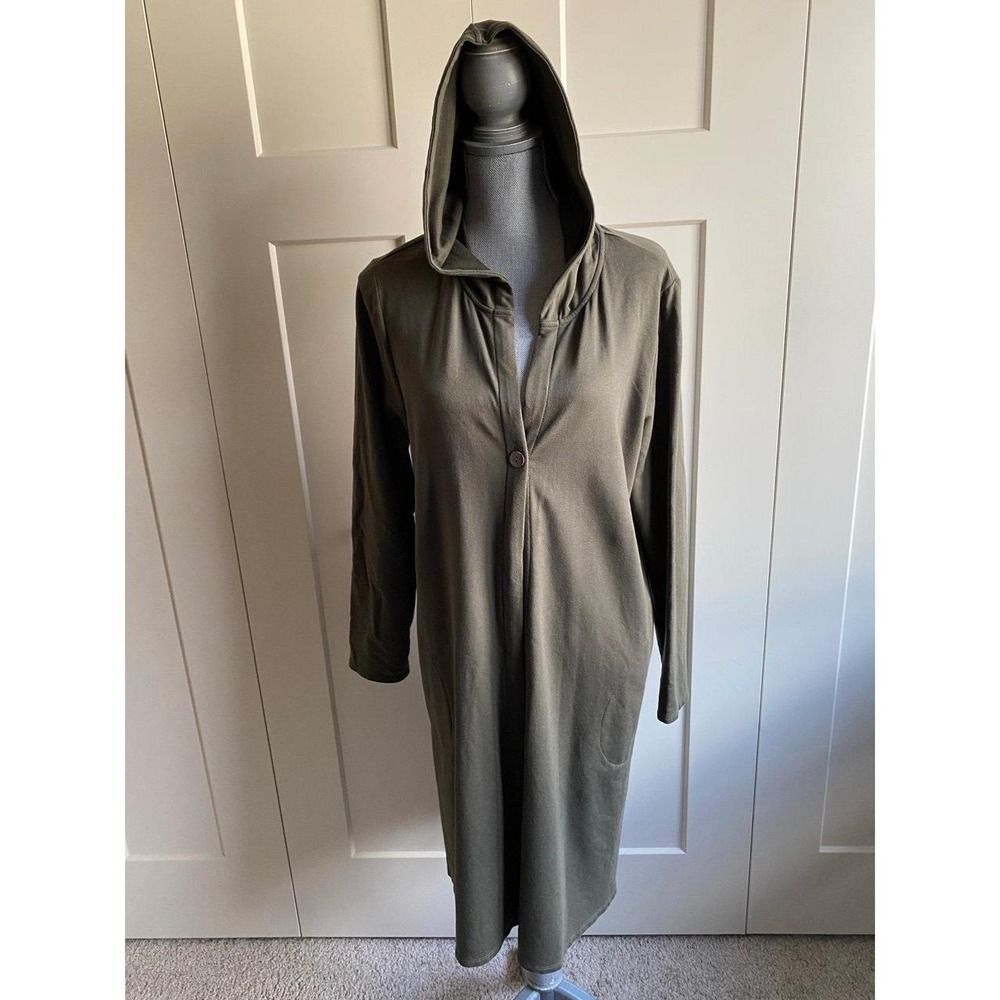 Pure Jill J Jill Sweater Cardigan One Button Duster Large Hooded Lagen s7b
